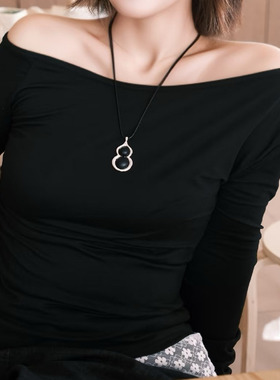 不掉色葫芦吊坠皮绳项链女轻奢小众设计高级感时髦长款毛衣链极简