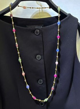 简单百搭款毛衣项链长款美拉德咖色陶瓷毛衣链饰品挂链精致时尚女