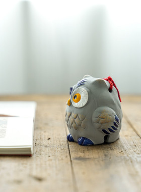 濑户烧书房猫头鹰摆件粗陶祝福