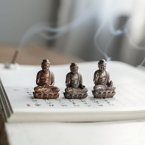 进口黄铜阿弥陀如来佛随身佛像释迦药师佛文殊普贤地藏菩萨摆件 - 图0