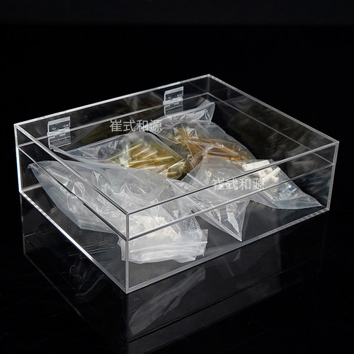 透明翻盖收纳盒带锁亚克力展示盒防尘化妆品盒桌面文具储物箱带盖 - 图1