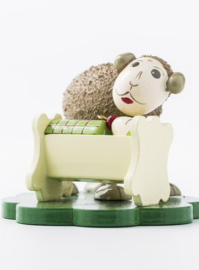 德国进口Kunstgewerbe Uhlig手工木偶家居小摆件带宝宝的绵羊爸爸