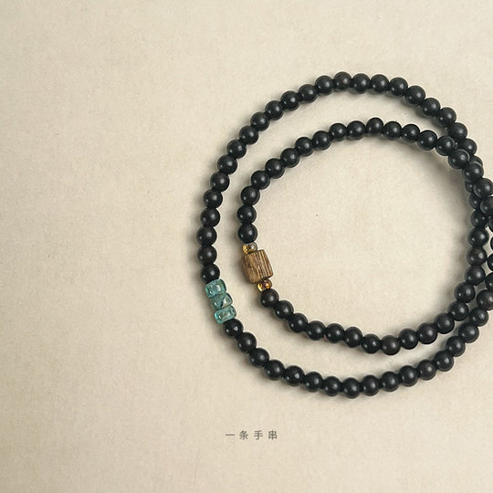 Original niche ebony bracelet, Qiannan agarwood simple wooden Buddhist beads bracelet 4mm small beads two-ring thin women