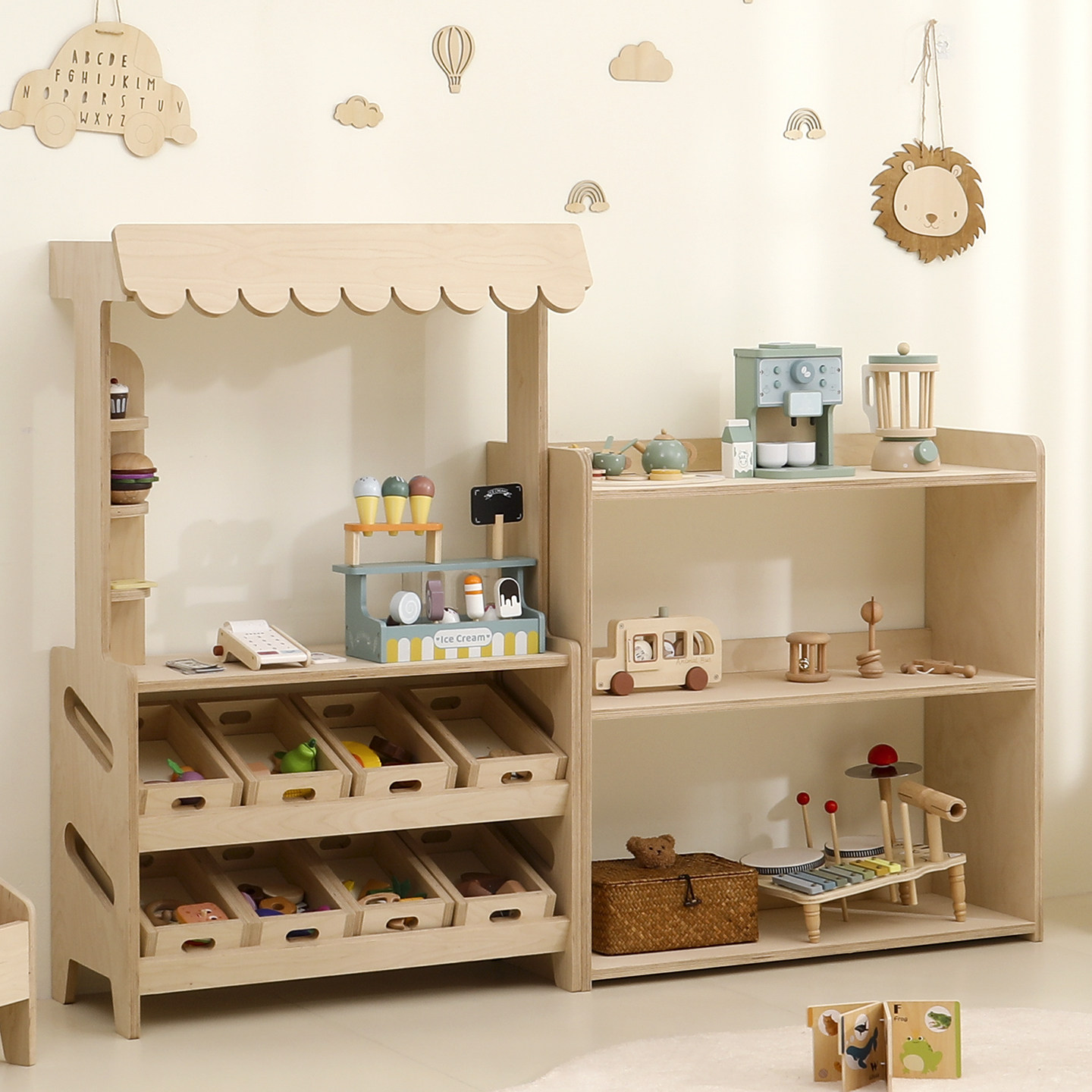 儿童玩具收纳柜储物柜分类整理书架二合一宝宝过家家小卖铺置物架,淘宝优惠券,粉丝福利购,淘宝优惠卷