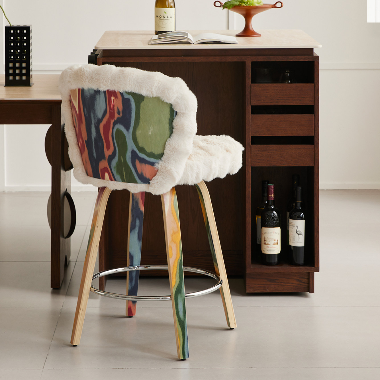 土耳其吧椅设计师法式奶油风白色仿兔毛高脚椅子家用艺术感吧台凳,淘宝优惠券,粉丝福利购,淘宝优惠卷