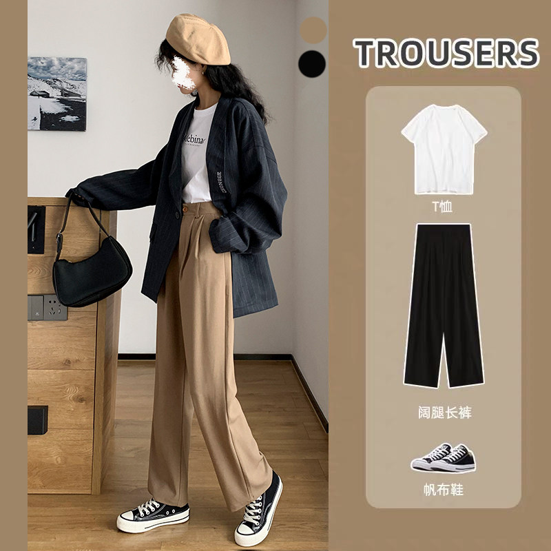 高腰显瘦秋季新款韩版工装阔腿裤 longze休闲裤