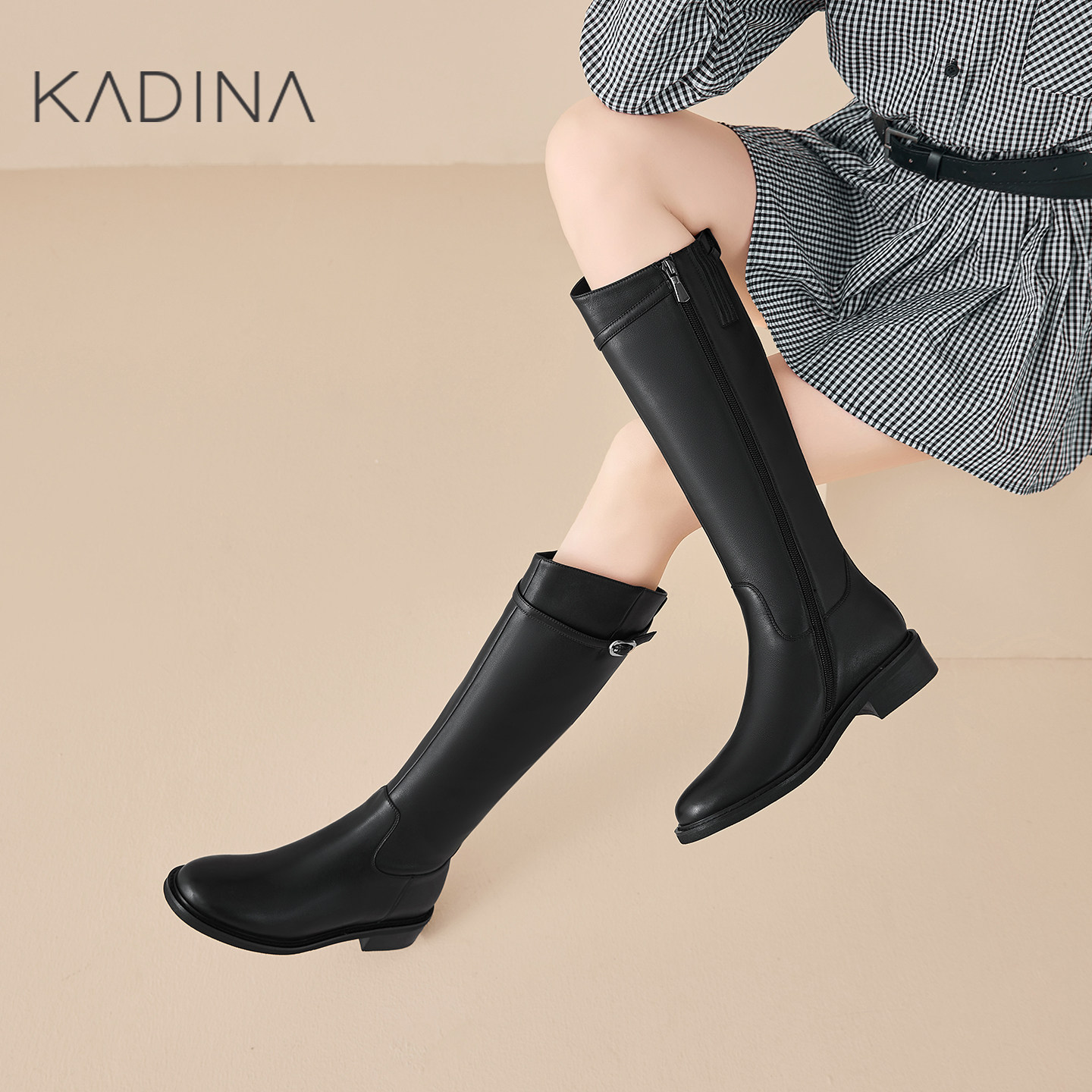 卡迪娜骑士靴2025冬季新款长筒靴巨好看加绒长靴黑色高筒KA256508,淘宝优惠券,粉丝福利购,淘宝优惠卷