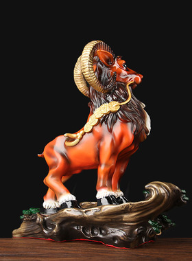 黄铜彩绘铜领头羊摆件中式