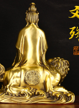 纯黄铜文殊菩萨普贤菩萨铜像摆件全铜材质新古典风