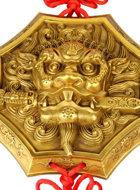 八卦镜挂门口 狮子头八卦镜 铜八卦镜挂件铜狮咬剑含剑