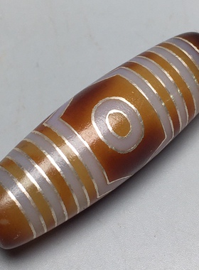 西藏搓丝鎏银钙化三眼风化马蹄纹老玛瑙天珠 尺寸47.6*15.6MM