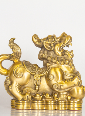 纯铜金钱貔貅摆件大号雌雄貔貅一对皮丘送朋友家居工艺品旺财招财