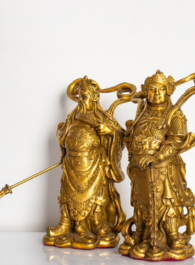纯黄铜伽蓝韦陀护法佛像镇宅礼品大小号韦菩萨摆件大刀关公一对