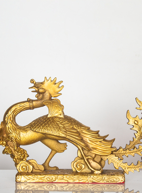 纯黄铜凤凰摆件风水客厅卧室汉凤龙凤呈祥结婚礼物吉祥物铜火凤凰