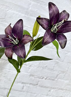 厂家直销新款仿真花2花1蕾皮布百合居家欧式装饰插花摆件假花