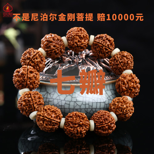 弥刻真品7瓣尼泊尔七瓣大金刚菩提子佛珠黄皮文玩手串链男士矮桩 - 图1
