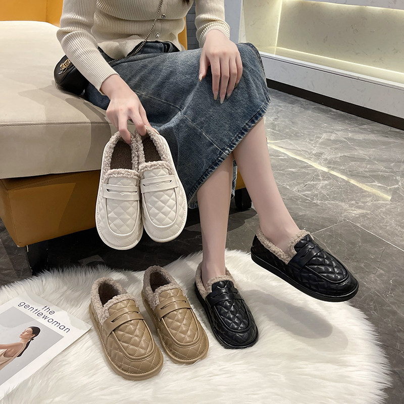 豆豆鞋女冬加绒新款软皮防水保暖乐福鞋一脚蹬懒人棉鞋外穿,淘宝优惠券,粉丝福利购,淘宝优惠卷