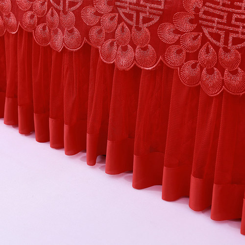 大红床头罩全包夹棉加厚防尘罩结婚蕾丝公主风软包皮床头套保护罩 - 图3