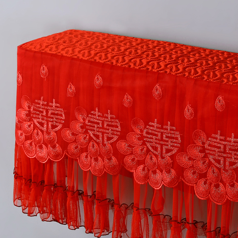 空调罩挂式通用2022年新款结婚红色蕾丝格力美的挂机空调套防尘罩-图1