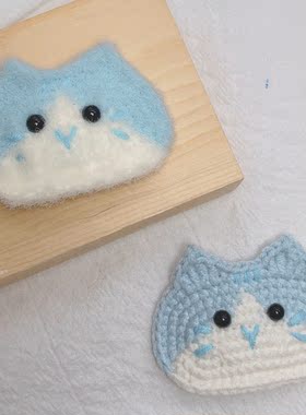 成品手工钩织可爱卡通橘蓝小猫咪兔兔毛绒BB边夹儿童头饰发夹礼物