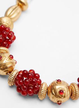 仿石榴石颈链女手工编织复古巴洛克串珠锁骨项链新年配饰品