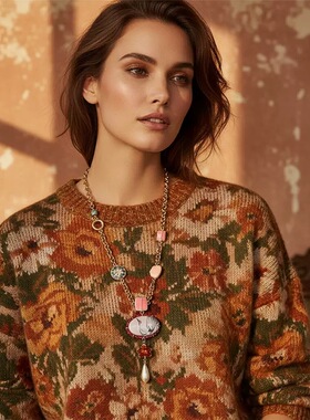 欧美风波西米亚双层叠戴长款项链女个性小众设计感毛衣链新款