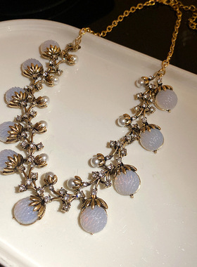 中古vintage镶钻珍珠松果项链复古简约时尚锁骨链轻奢高级感项饰