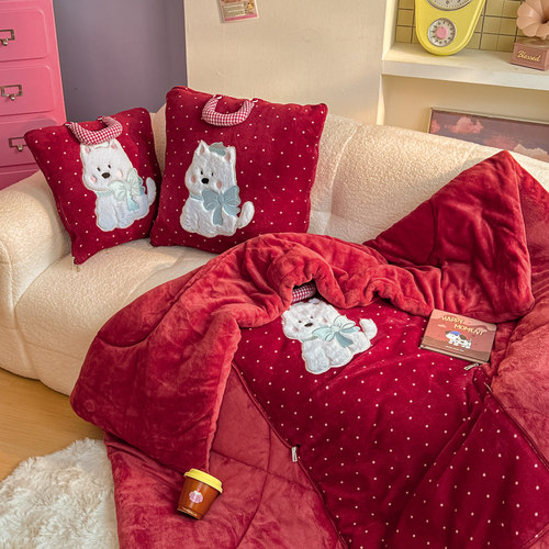 卡通牛奶绒抱枕被子两用加厚二合一可折叠车载靠枕办公室午睡毯子 - 图2