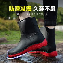 Rain Shoes Mens Middle Cylinder Rain Boots Plus Suede Low Drum Water Shoes Non-slip Waterproof Short Drum Warm Light Thickened Rubber Abrasion Resistant