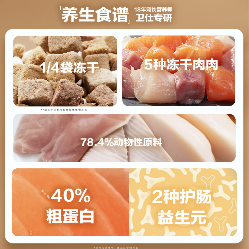 卫仕五拼鸡肉冻干美毛成猫肠胃猫粮 nourse卫仕猫主粮
