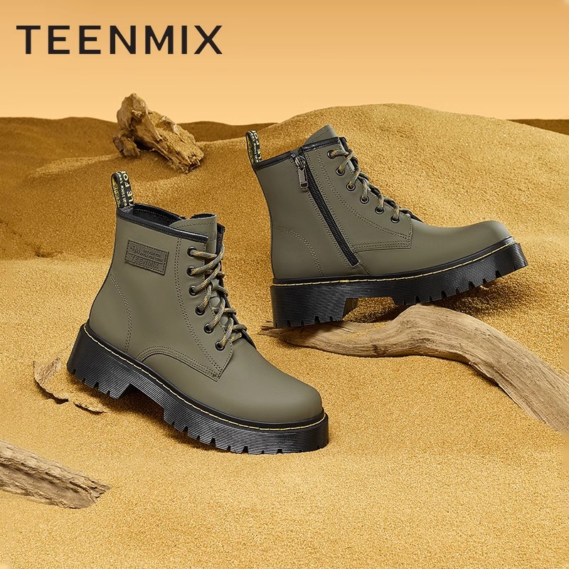 Teenmix天美意马丁靴女冬新款商场同款休闲系带厚底靴子CSS41DD2 - 图1