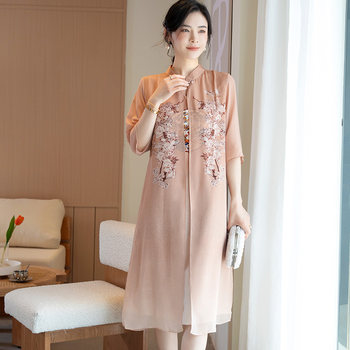 ຊຸດແມ່ຂອງ summer dress ແບບຈີນ temperament ປັບປຸງ cheongsam dress ແມ່ຍິງອາຍຸກາງແລະຜູ້ສູງອາຍຸບວກກັບຂະຫນາດ 40 ປີອາຍຸ 50 ປີພາກຮຽນ spring ແລະດູໃບໄມ້ລົ່ນ