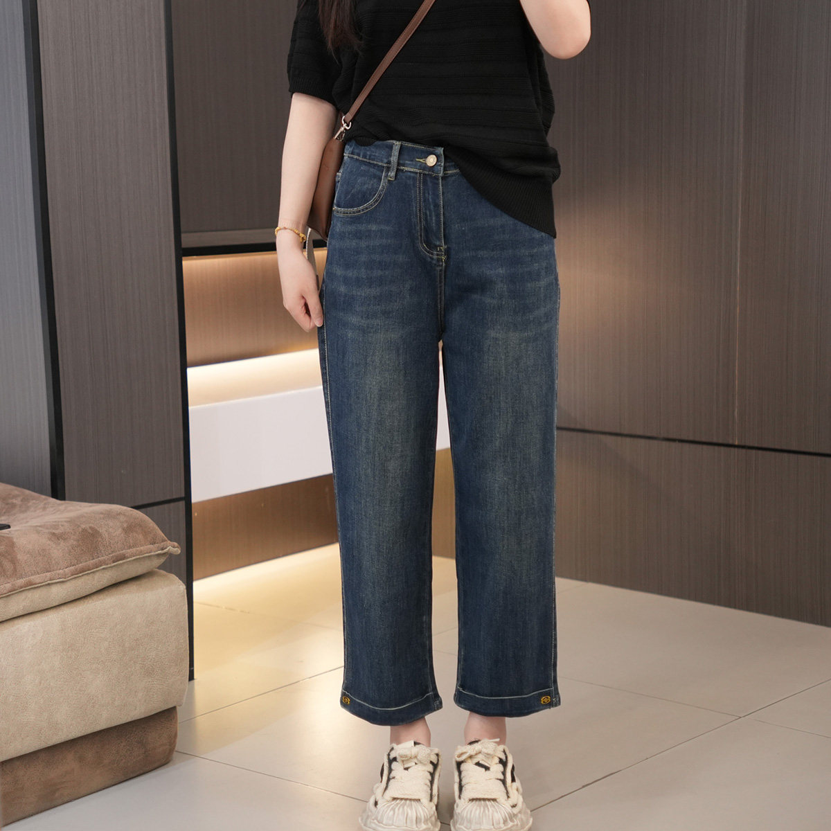 夏季新款小众卷边装饰大码烟管裤 115-200斤高弹力显高显瘦九分裤,淘宝优惠券,粉丝福利购,淘宝优惠卷