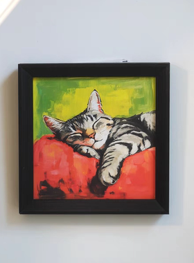 OddBox 原创艺术猫丙烯画艺术微喷小众文艺实木装饰画