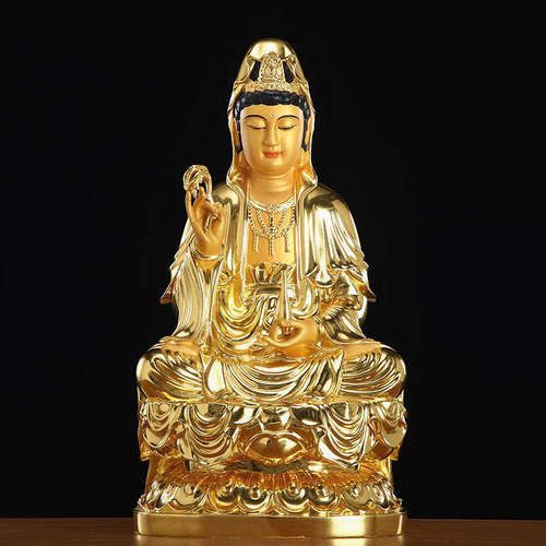 铜雕鎏金西方三圣佛像观音菩萨家用坐莲观音佛像阿弥陀佛坐像摆件 - 图2