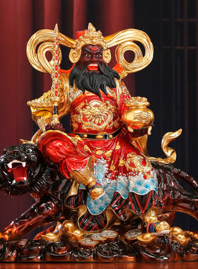 纯铜彩绘赵公明神像店铺招财摆件