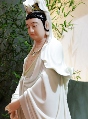 汉白玉观音佛像乘龙观音菩萨摆件