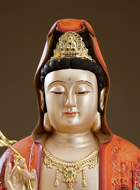 彩绘观音菩萨家用佛像摆件纯铜
