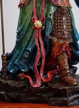 纯铜热着色关公神像店铺招财摆件