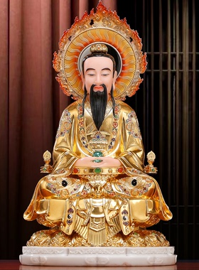 汉白玉贴金三清祖师神像供奉摆件