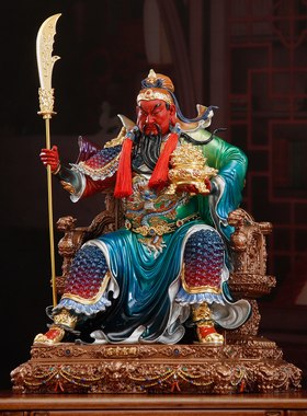 纯铜贴金关公坐像关二爷神像摆件