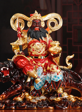 纯铜彩绘赵公明神像店铺招财摆件