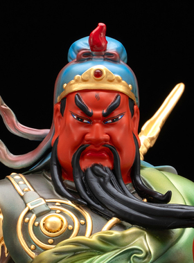 纯铜彩绘提刀武财神关公神像摆件