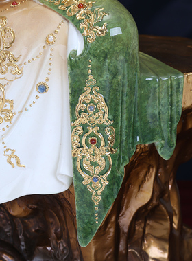 纯铜掐丝叠染镶宝观音佛像摆件