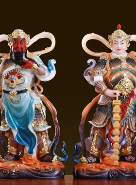 汉白玉彩绘伽蓝韦陀菩萨佛像摆件