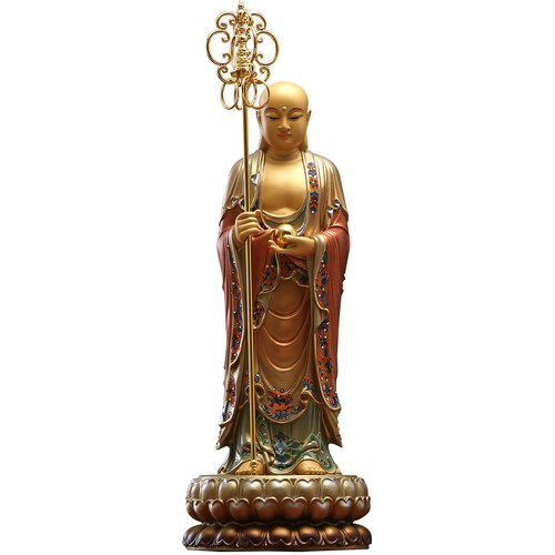 圆通佛具地藏王菩萨像台湾纯铜太古彩绘地藏菩萨佛像站像客厅摆件 - 图3