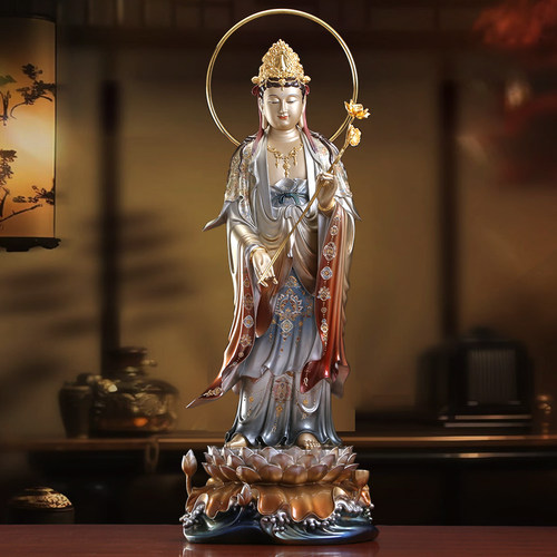 西方三圣纯铜佛像掐丝珐琅观音佛像供奉家用阿弥陀佛站像客厅摆件 - 图0