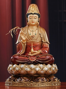 圆通纯铜太古彩观音菩萨佛像摆件