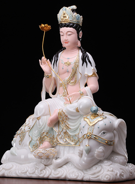 汉白玉普贤菩萨供奉文殊华严三圣