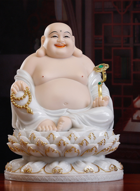 汉白玉描金弥勒佛像客厅招财摆件